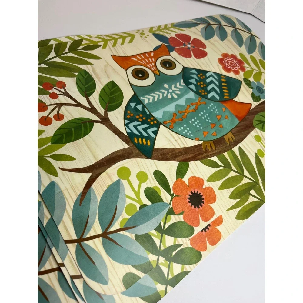 Vintage Y2K Conimar Woodland Owl Reversible Placemats Set/6 Microban Made in USA